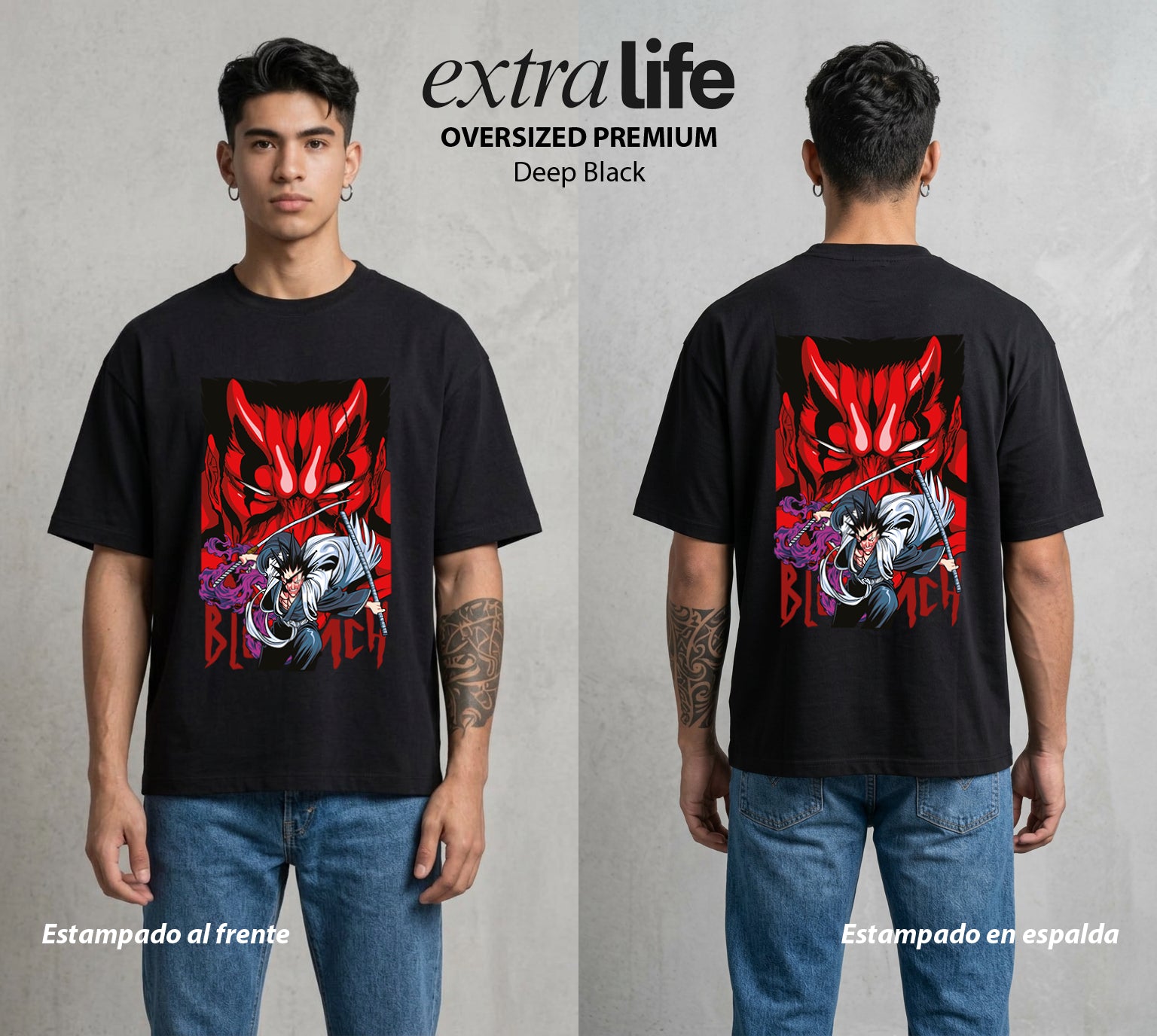 El Mundo de las Almas | El Mas Salvaje #00284 - Playera Oversized Premium | Deep Black - Foto en modelo