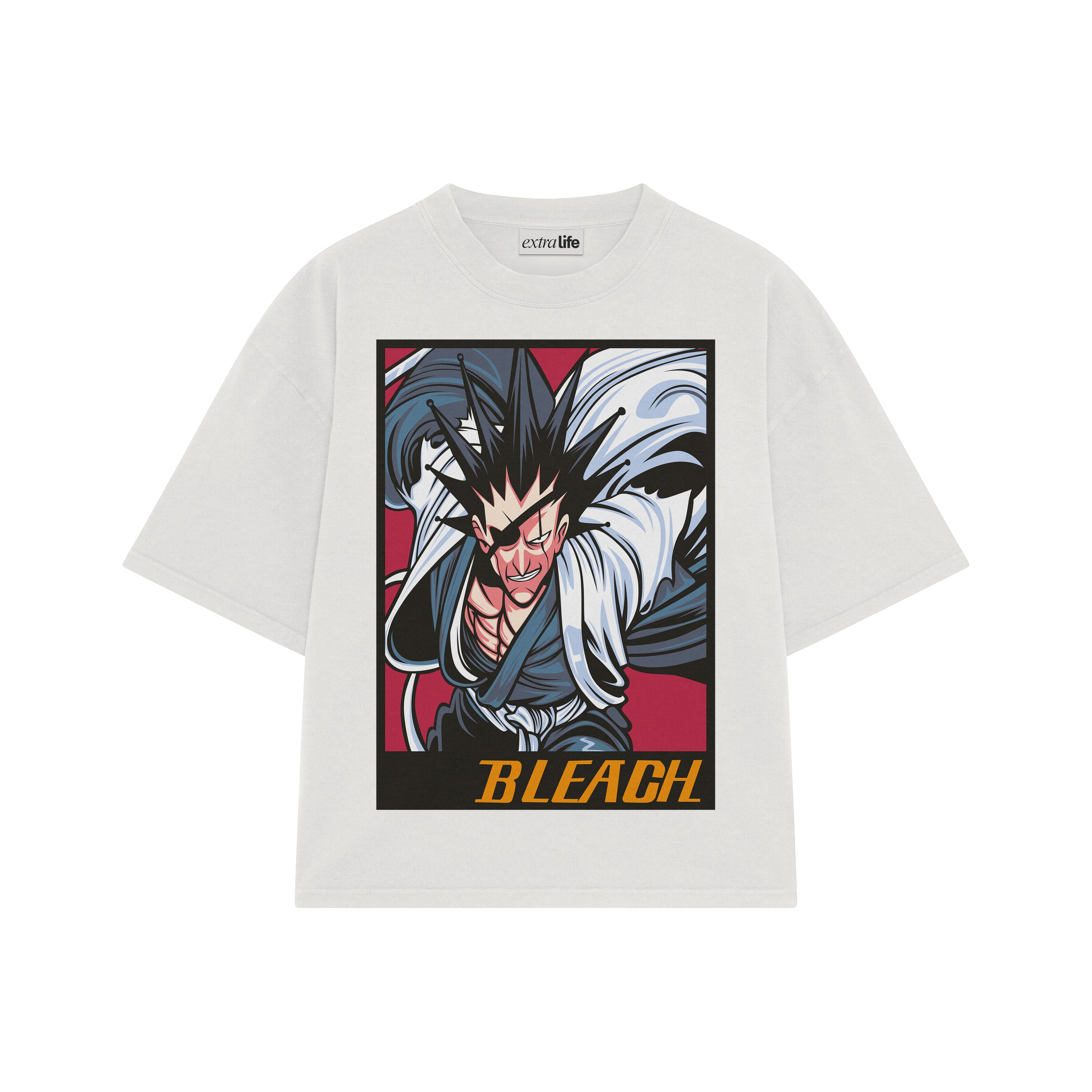 Playera streetwear premium de anime y gaming ExtraLife MX, corte boxy oversized drop shoulder heavyweight en color Deep Black y Off-White, moda urbana mexicana de culto.