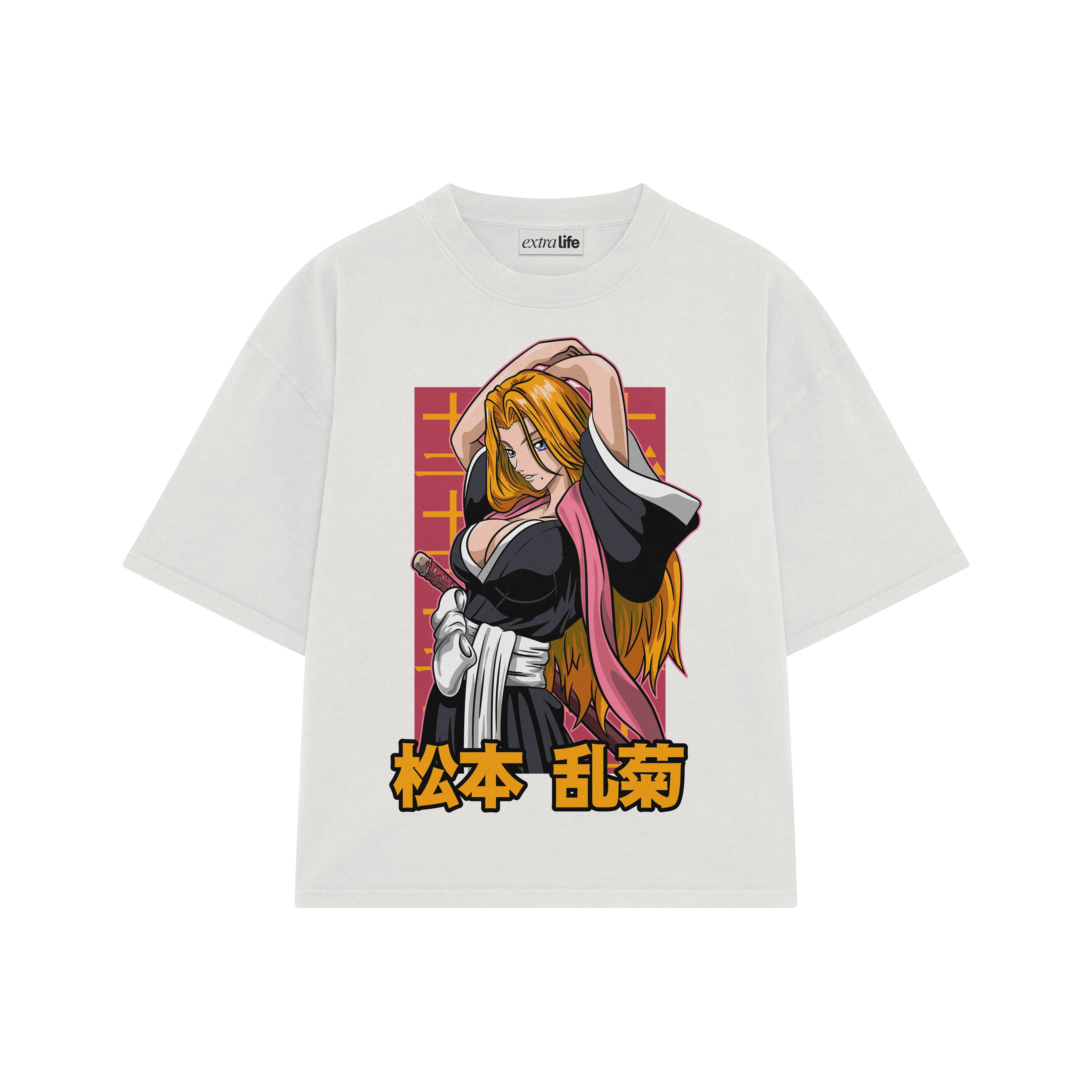Playera streetwear premium de anime y gaming ExtraLife MX, corte boxy oversized drop shoulder heavyweight en color Deep Black y Off-White, moda urbana mexicana de culto.