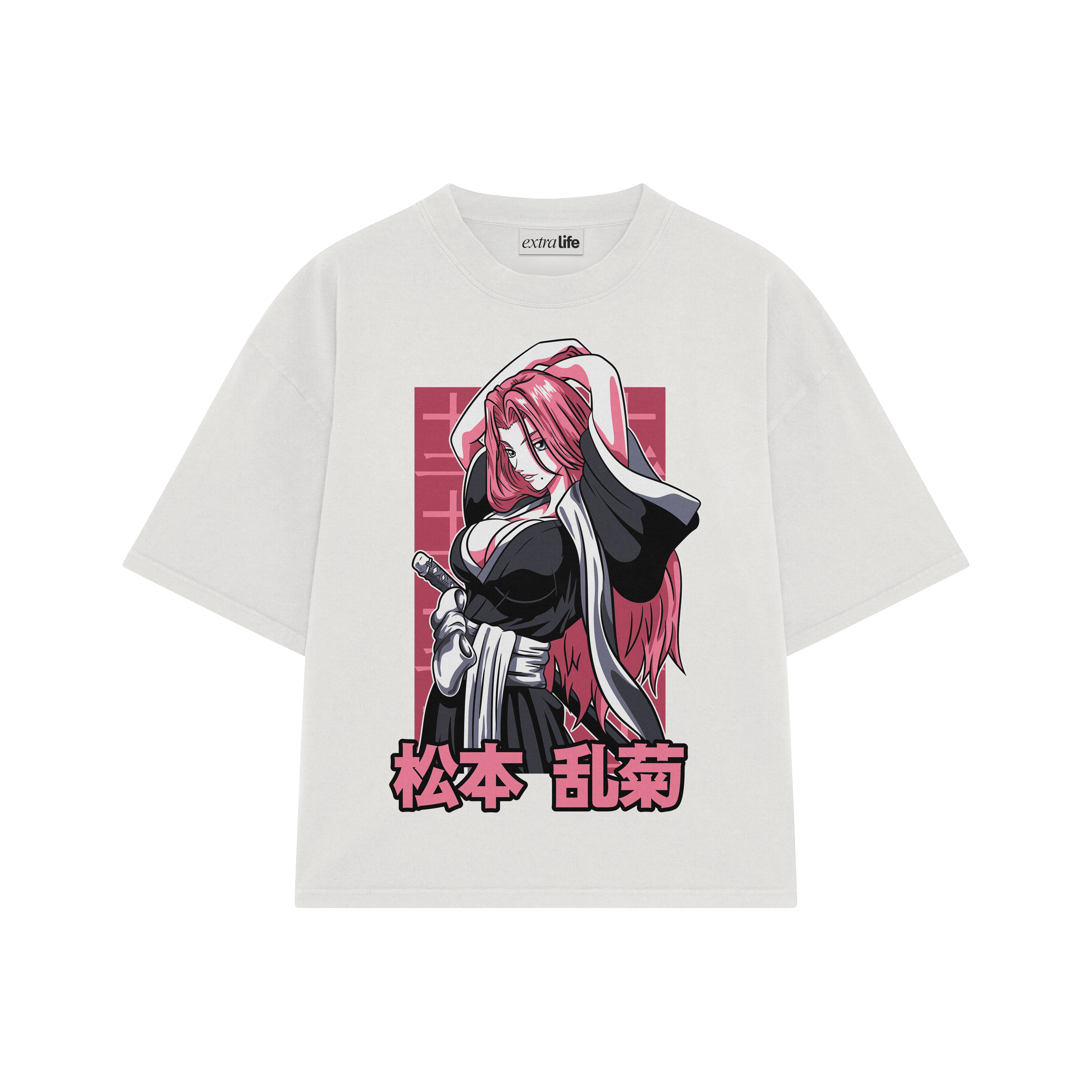 Playera streetwear premium de anime y gaming ExtraLife MX, corte boxy oversized drop shoulder heavyweight en color Deep Black y Off-White, moda urbana mexicana de culto.