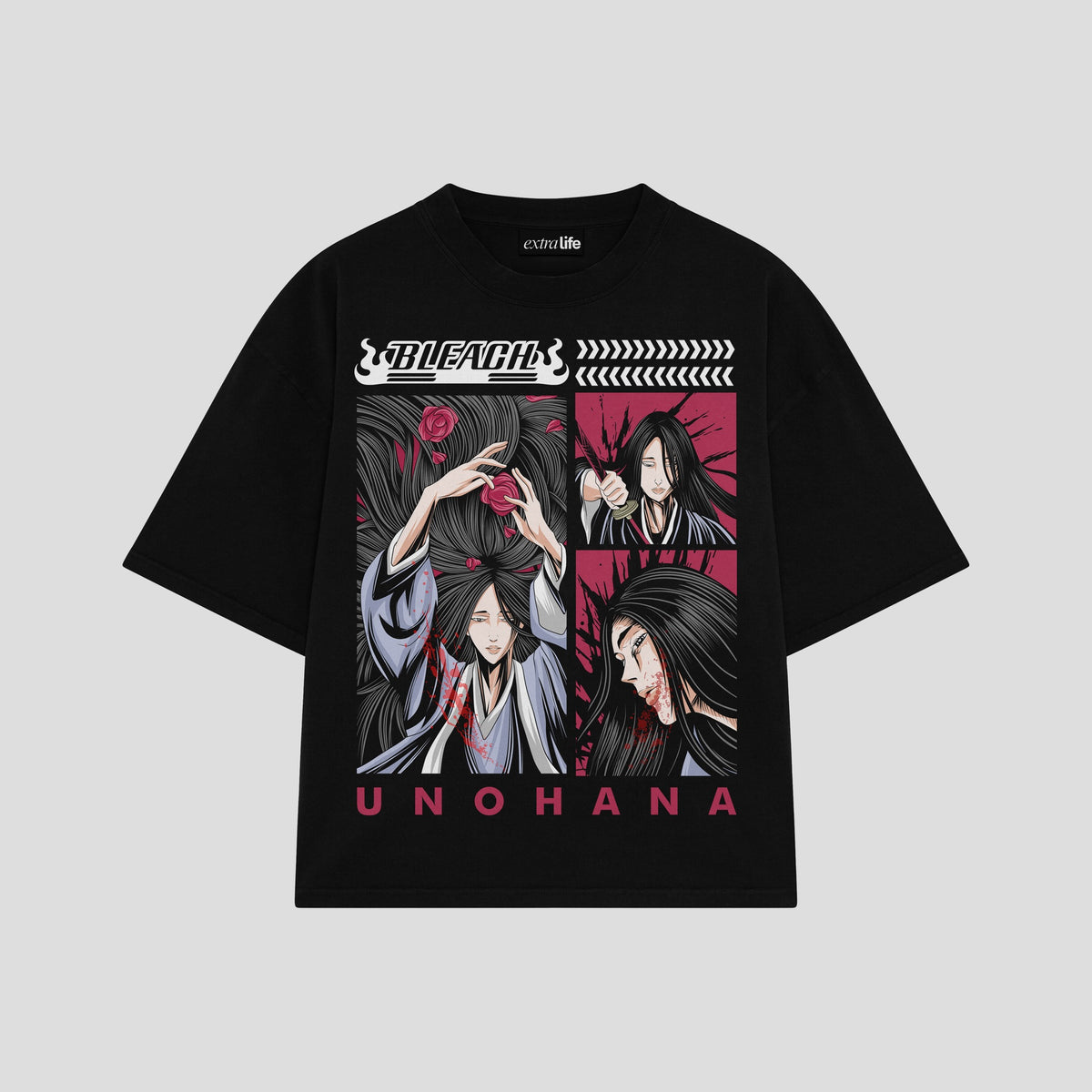 Playera streetwear premium de anime y gaming ExtraLife MX, corte oversized drop shoulder ligero y fresco en color Deep Black y Off-White, moda urbana mexicana de culto.