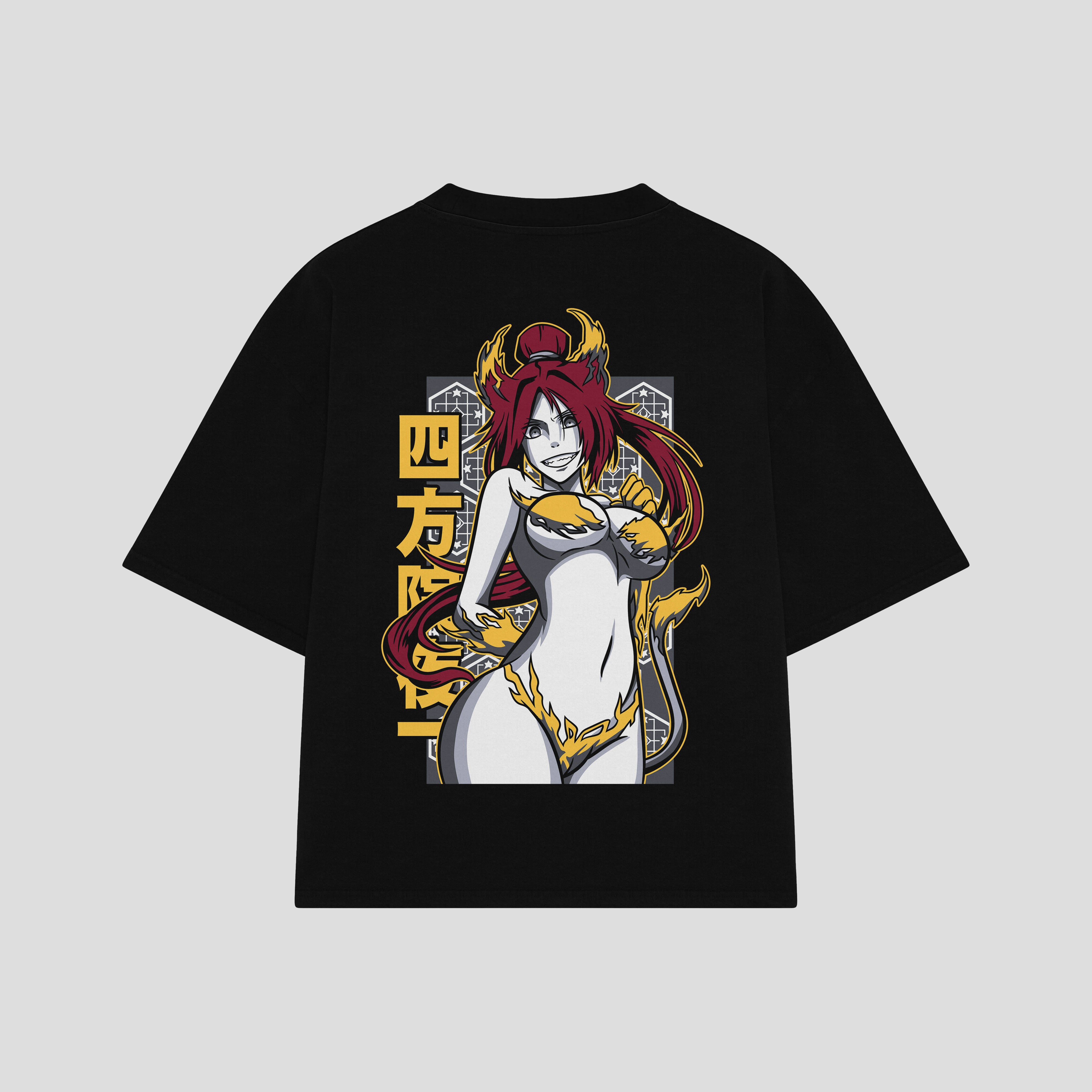 Playera streetwear premium de anime y gaming ExtraLife MX, corte boxy oversized drop shoulder heavyweight en color Deep Black y Off-White, moda urbana mexicana de culto.