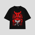 Playera streetwear premium de anime y gaming ExtraLife MX, corte boxy oversized drop shoulder heavyweight en color Deep Black y Off-White, moda urbana mexicana de culto.