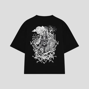 Playera streetwear premium de anime y gaming ExtraLife MX, corte oversized drop shoulder ligero y fresco en color Deep Black y Off-White, moda urbana mexicana de culto.