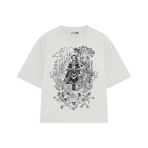 Playera streetwear premium de anime y gaming ExtraLife MX, corte oversized drop shoulder ligero y fresco en color Deep Black y Off-White, moda urbana mexicana de culto.