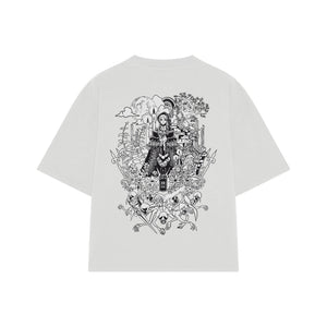 Playera streetwear premium de anime y gaming ExtraLife MX, corte oversized drop shoulder ligero y fresco en color Deep Black y Off-White, moda urbana mexicana de culto.