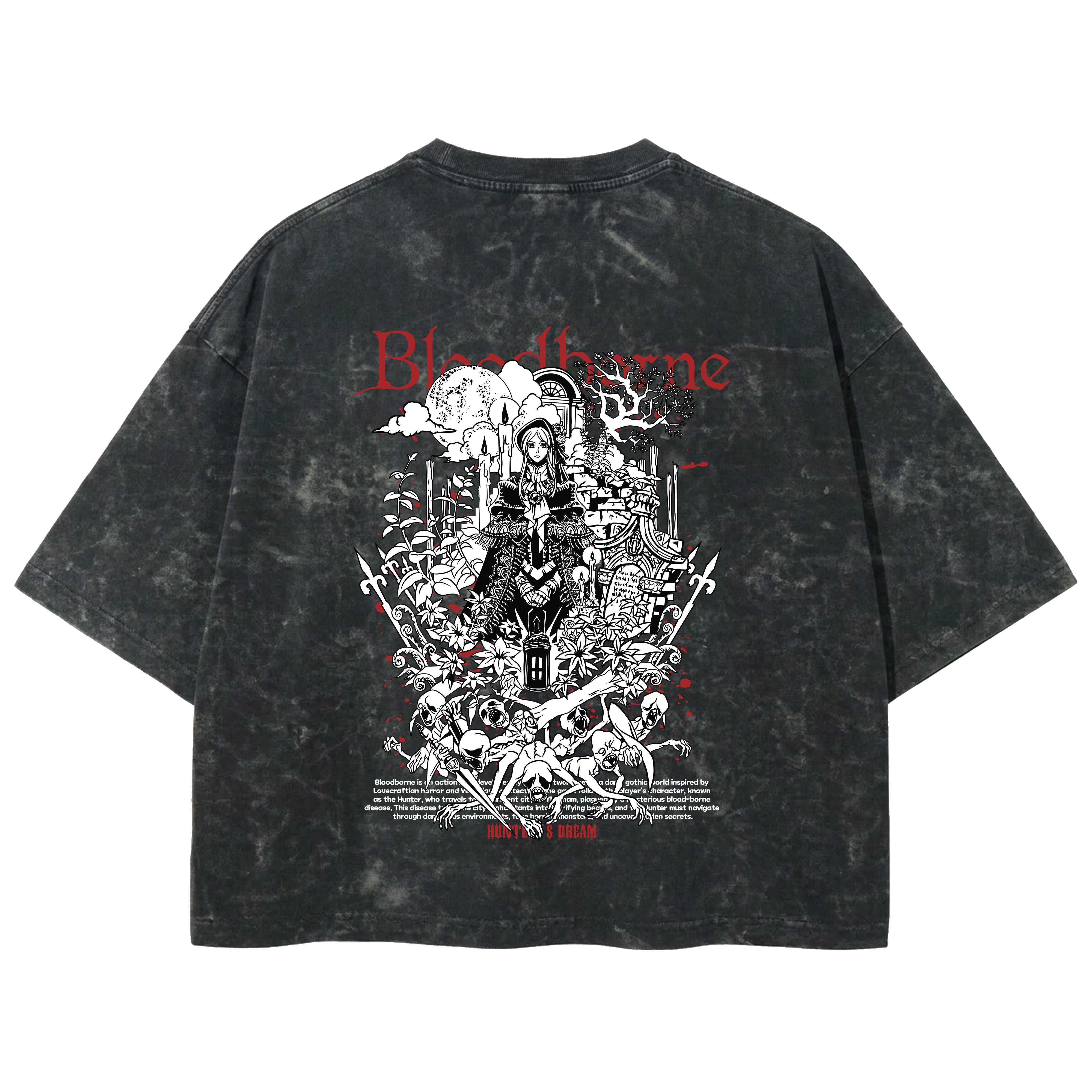 Playera streetwear premium de anime y gaming ExtraLife MX, corte boxy deluxe mineral wash heavyweight en color Acid Wash, moda urbana mexicana de culto.