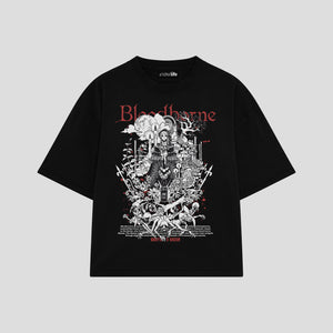 Playera streetwear premium de anime y gaming ExtraLife MX, corte boxy oversized drop shoulder heavyweight en color Deep Black y Off-White, moda urbana mexicana de culto.