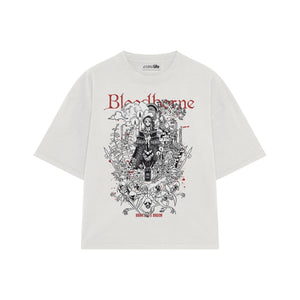 Playera streetwear premium de anime y gaming ExtraLife MX, corte boxy oversized drop shoulder heavyweight en color Deep Black y Off-White, moda urbana mexicana de culto.