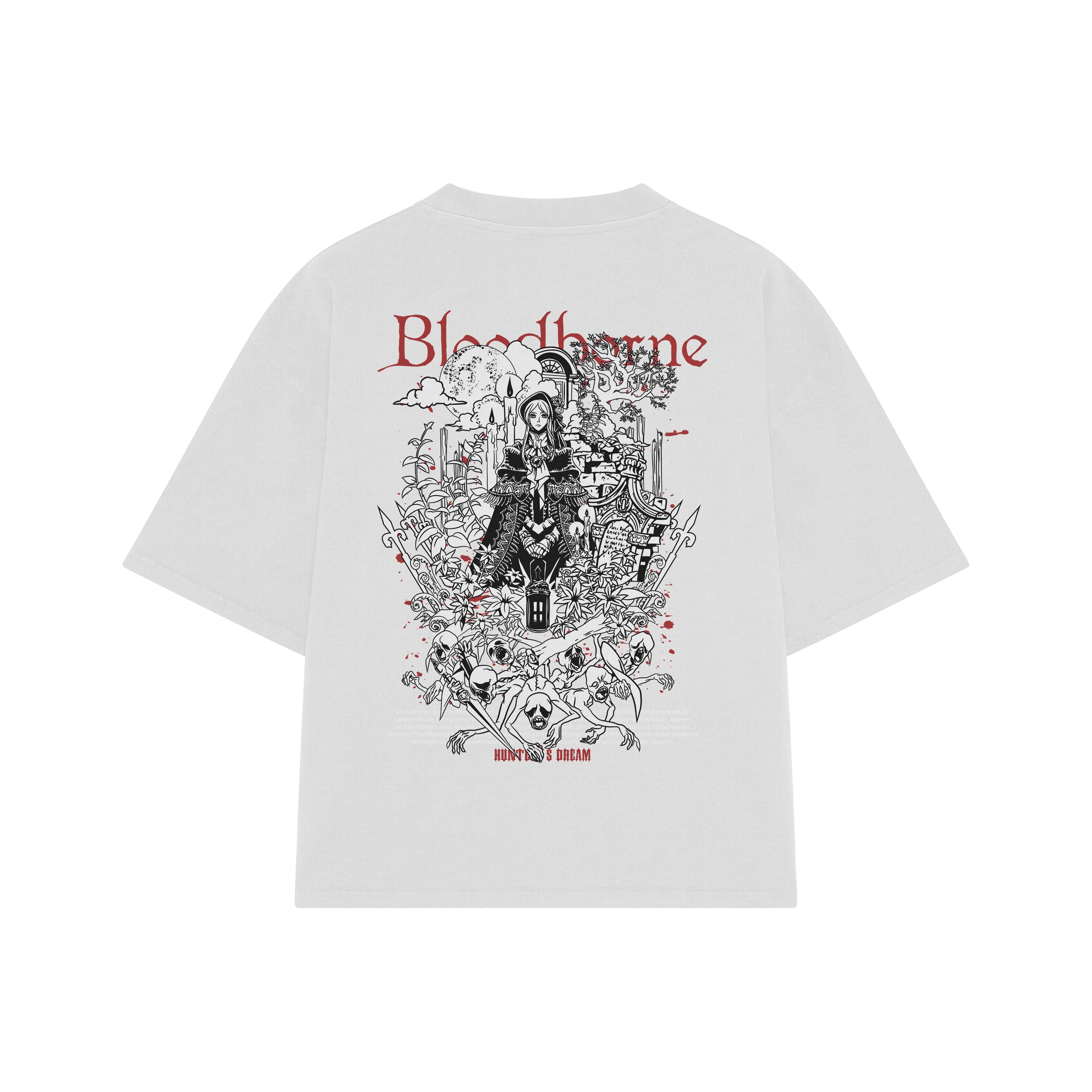 Playera streetwear premium de anime y gaming ExtraLife MX, corte boxy oversized drop shoulder heavyweight en color Deep Black y Off-White, moda urbana mexicana de culto.