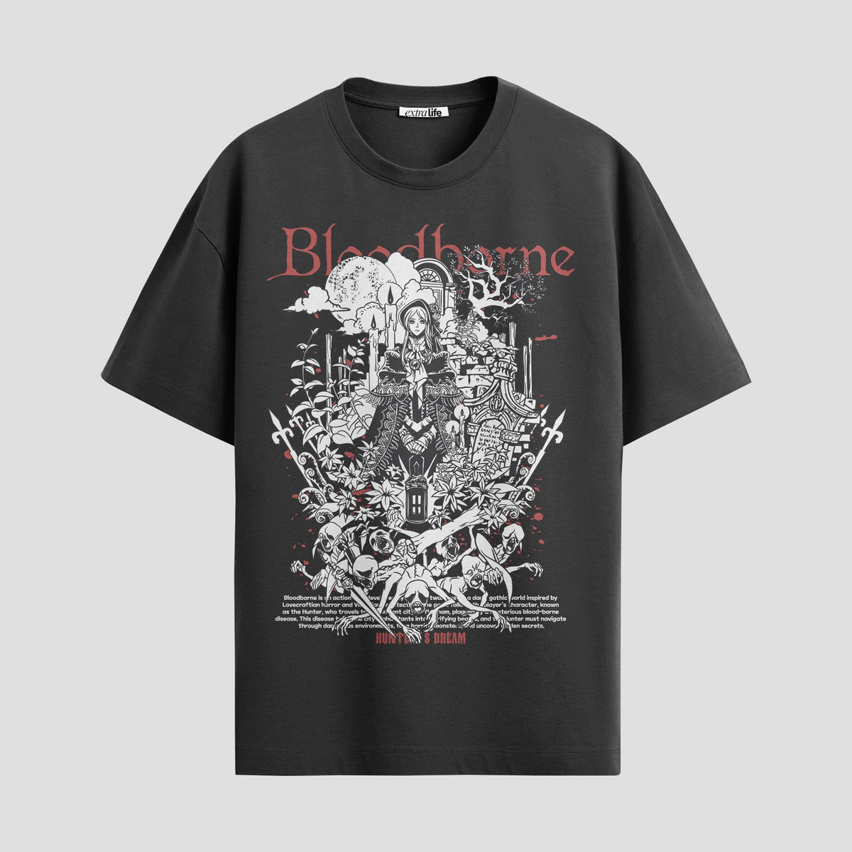 Playera urbana de anime y gaming ExtraLife MX, corte Classic Premium unisex ligero y transpirable en color Deep Black y Pure White, ropa de uso diario para gym y casual.