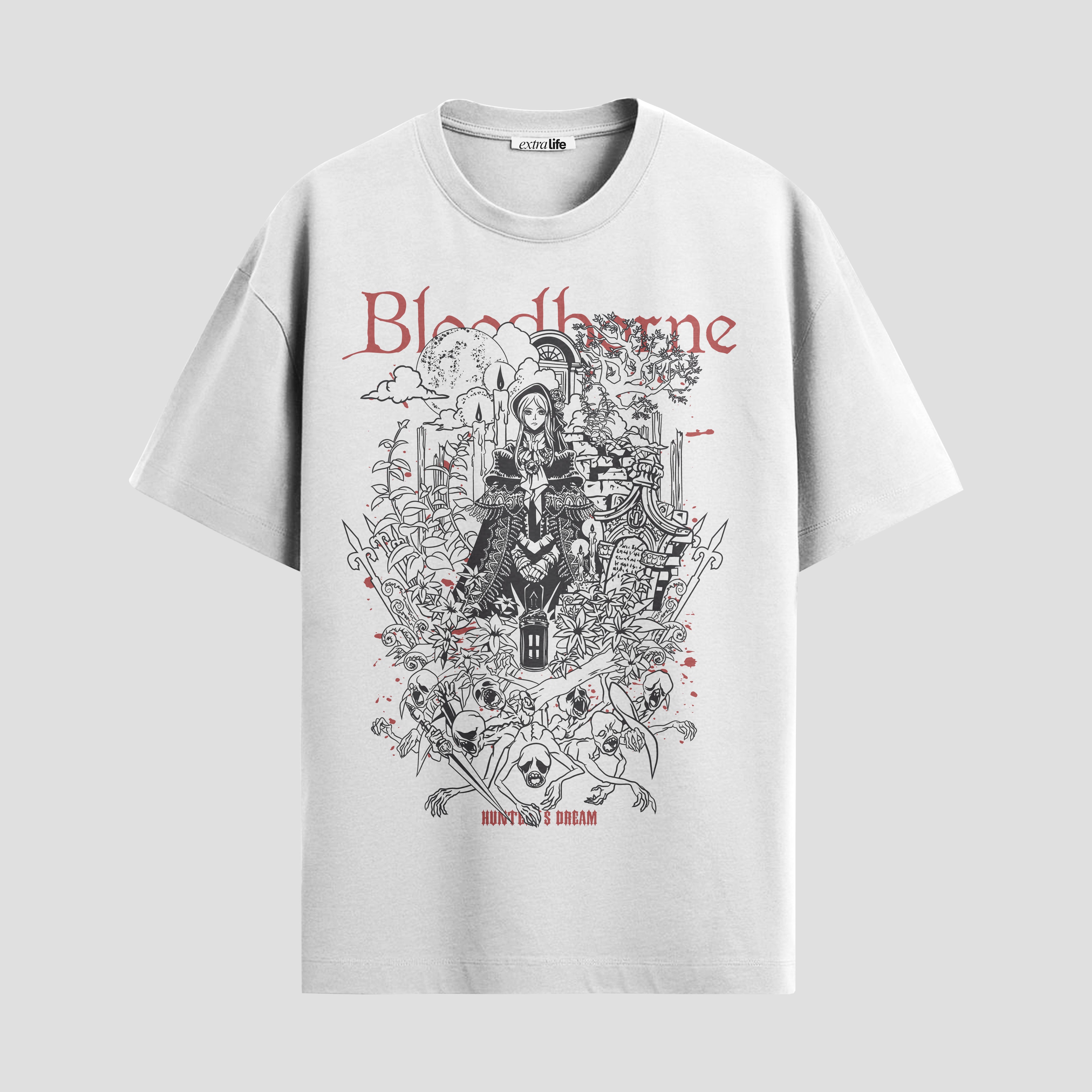Playera urbana de anime y gaming ExtraLife MX, corte Standard Fit unisex ligero y transpirable en color Deep Black y Pure White, ropa de uso diario para gym y casual.