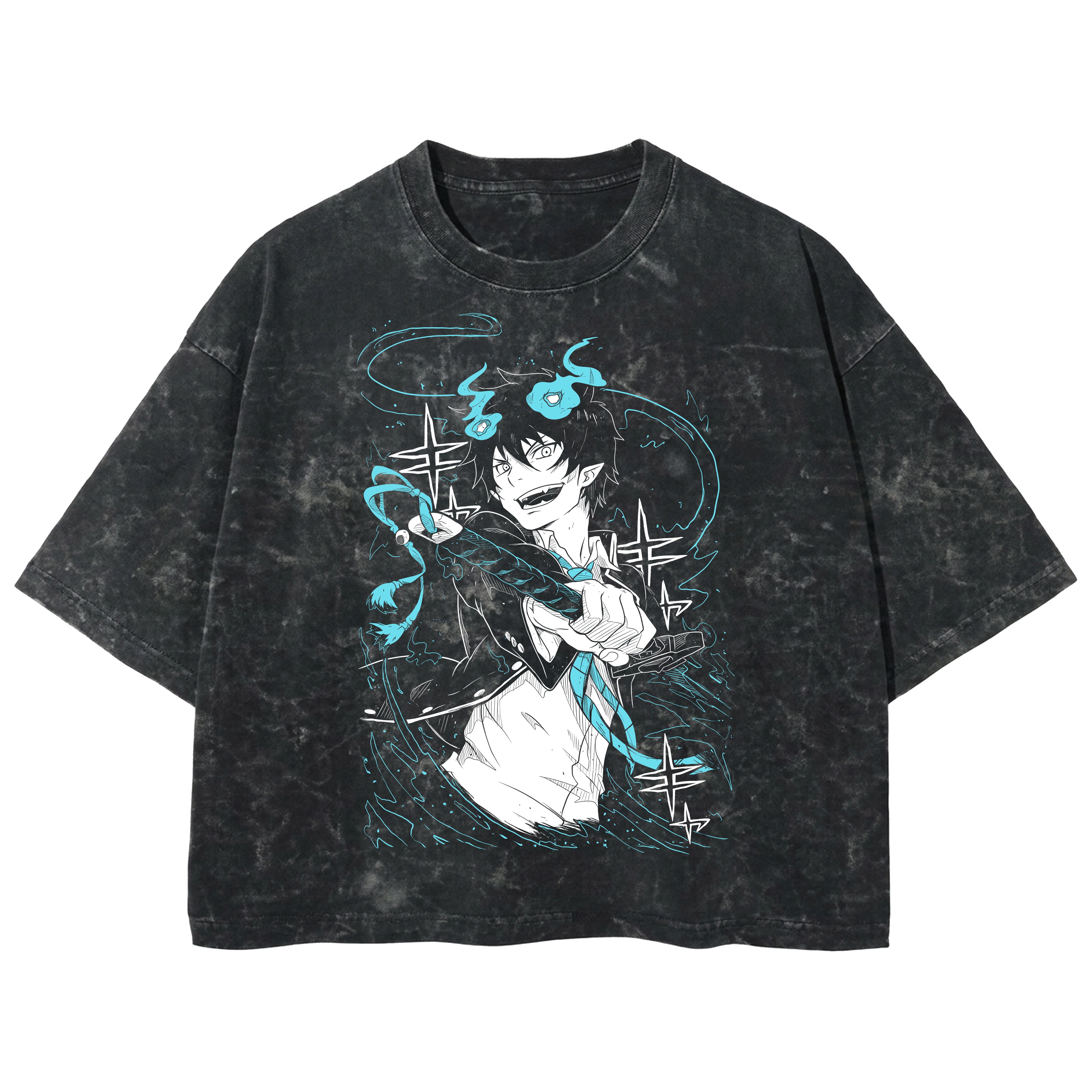 Playera streetwear premium de anime y gaming ExtraLife MX, corte boxy deluxe mineral wash heavyweight en color Acid Wash, moda urbana mexicana de culto.