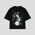 Playera streetwear premium de anime y gaming ExtraLife MX, corte oversized drop shoulder ligero y fresco en color Deep Black y Off-White, moda urbana mexicana de culto.