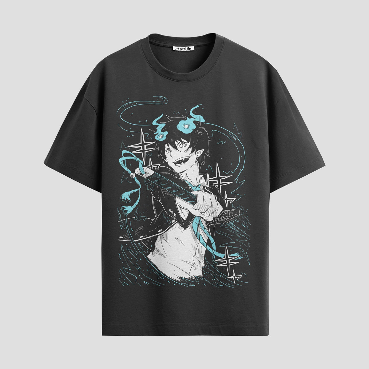 Playera urbana de anime y gaming ExtraLife MX, corte Classic Premium unisex ligero y transpirable en color Deep Black y Pure White, ropa de uso diario para gym y casual.