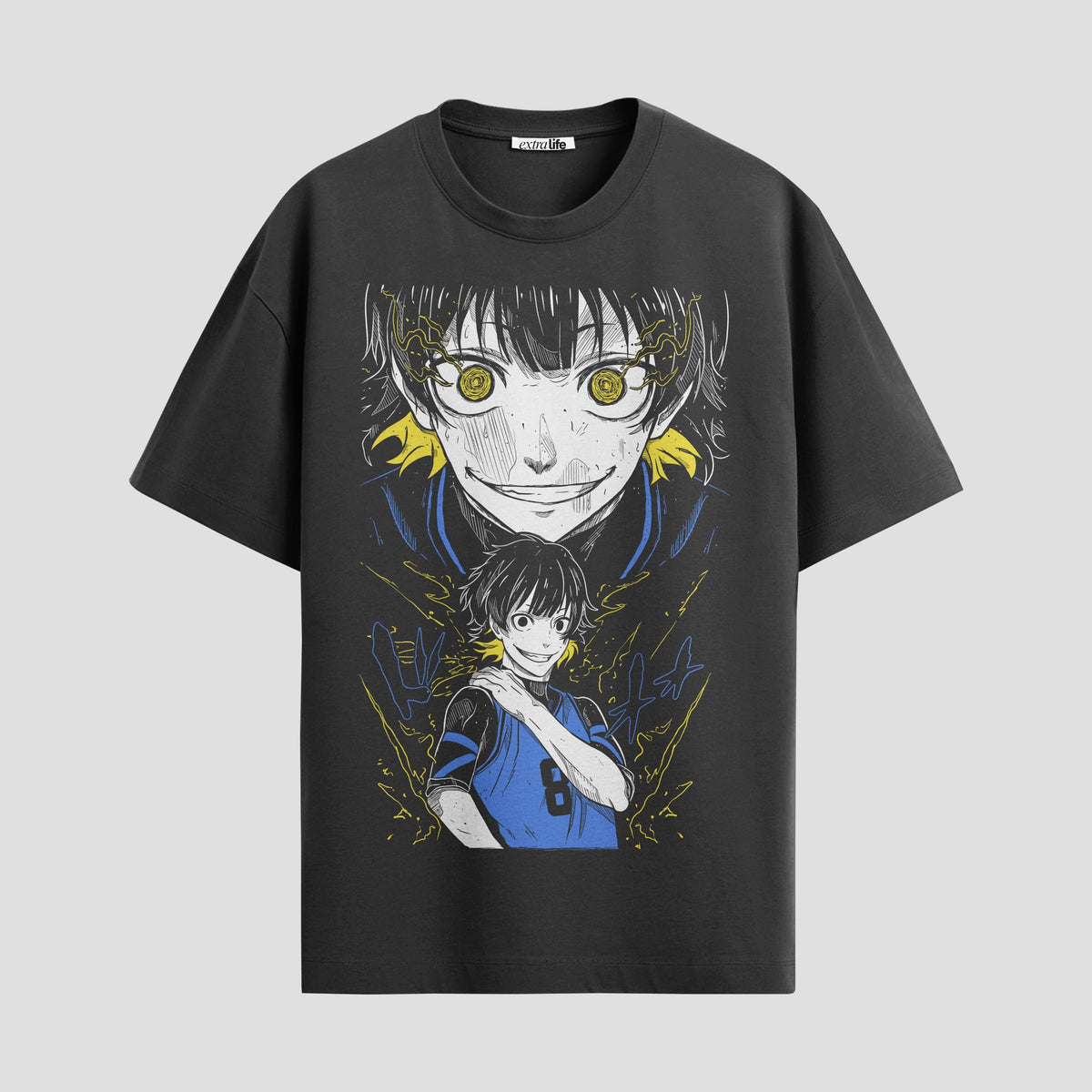 Playera urbana de anime y gaming ExtraLife MX, corte Classic Premium unisex ligero y transpirable en color Deep Black y Pure White, ropa de uso diario para gym y casual.