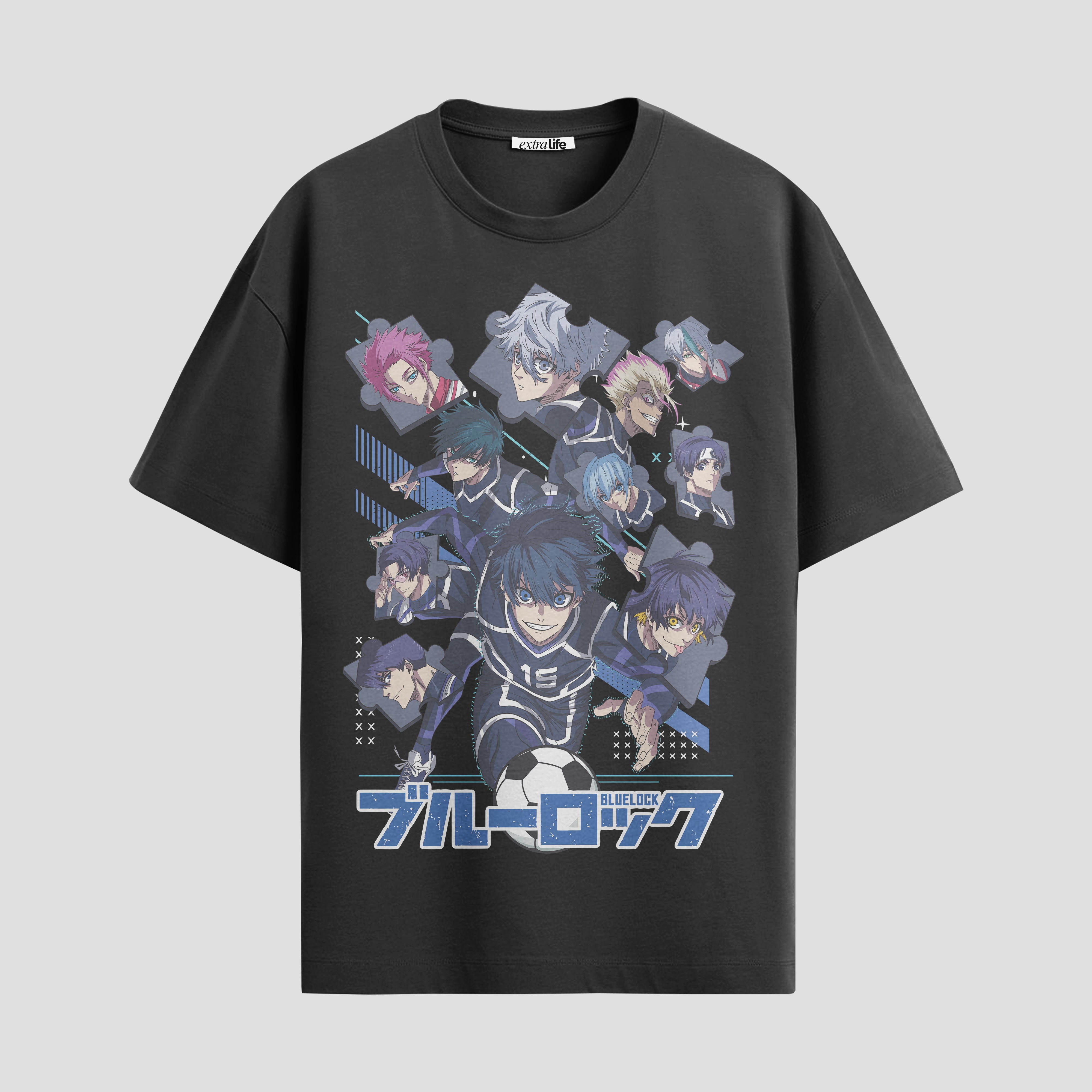 Playera urbana de anime y gaming ExtraLife MX, corte Standard Fit unisex ligero y transpirable en color Deep Black y Pure White, ropa de uso diario para gym y casual.