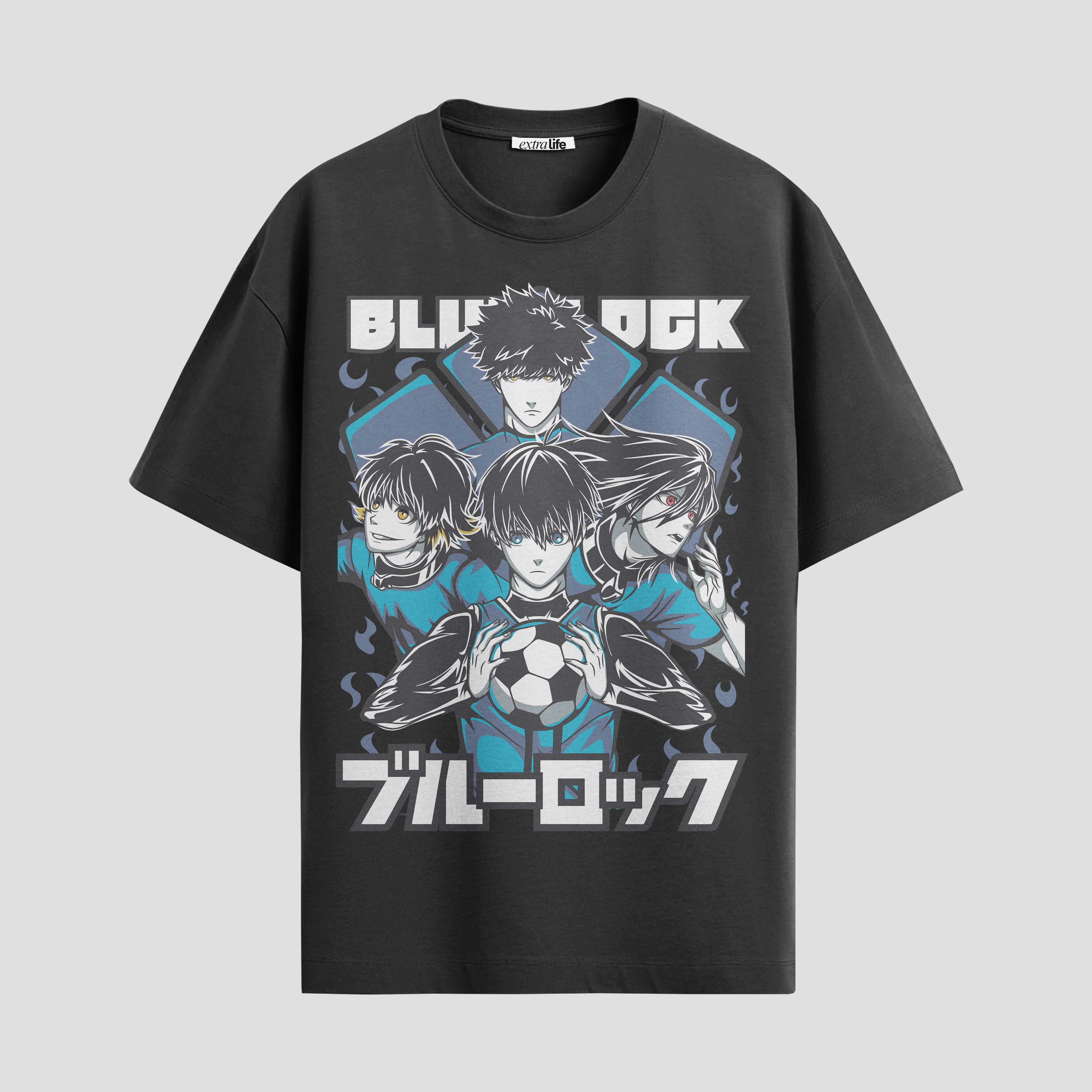Playera urbana de anime y gaming ExtraLife MX, corte Standard Fit unisex ligero y transpirable en color Deep Black y Pure White, ropa de uso diario para gym y casual.