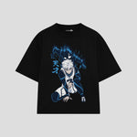 Playera streetwear premium de anime y gaming ExtraLife MX, corte boxy oversized drop shoulder heavyweight en color Deep Black y Off-White, moda urbana mexicana de culto.