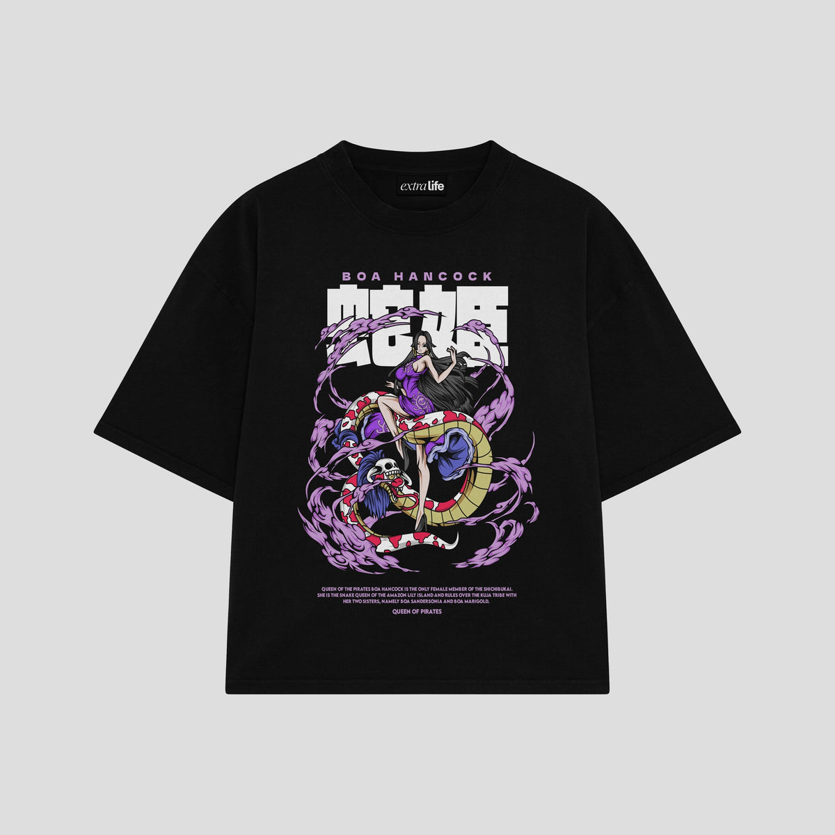 Playera streetwear premium de anime y gaming ExtraLife MX, corte oversized drop shoulder ligero y fresco en color Deep Black y Off-White, moda urbana mexicana de culto.