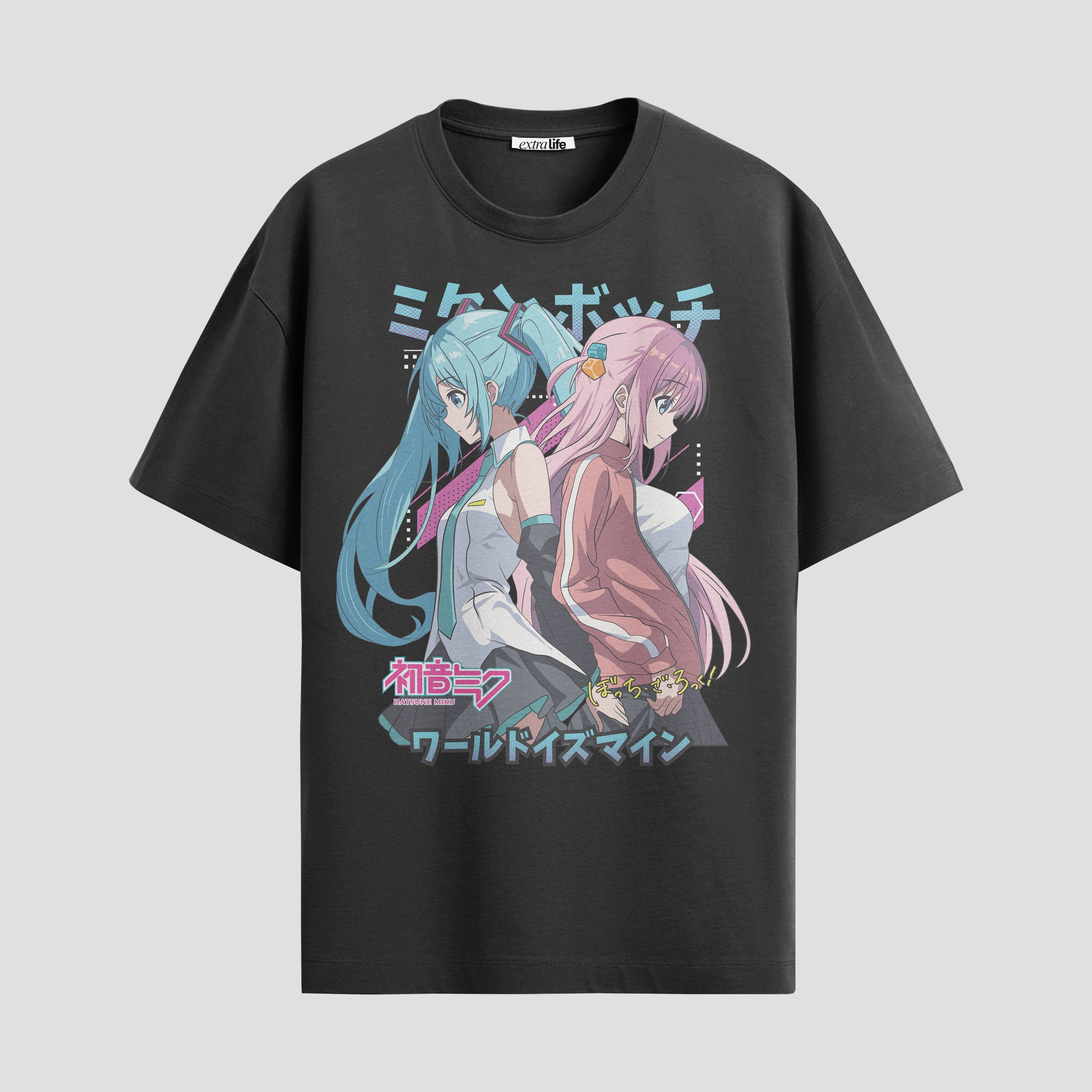 Playera urbana de anime y gaming ExtraLife MX, corte Standard Fit unisex ligero y transpirable en color Deep Black y Pure White, ropa de uso diario para gym y casual.