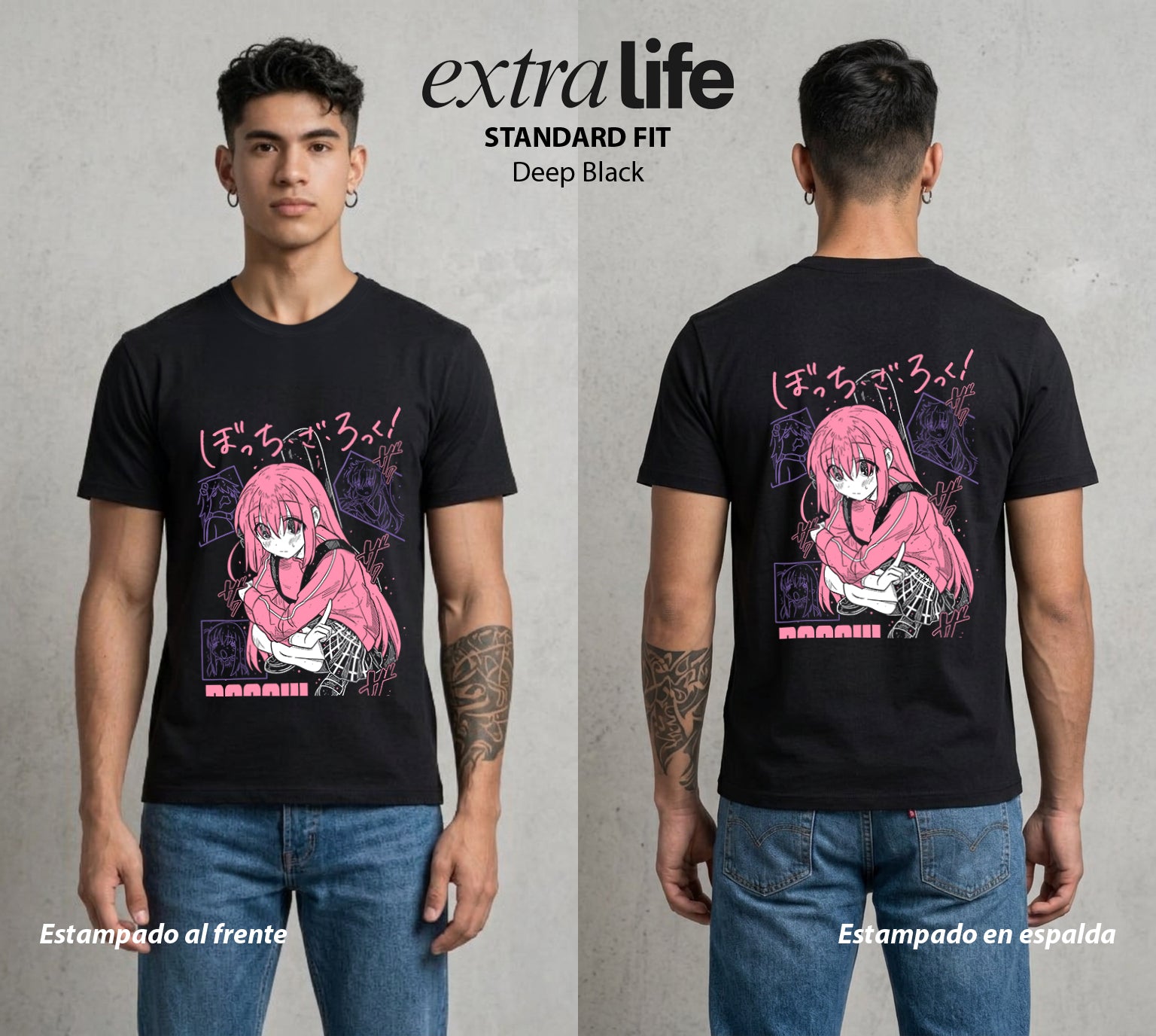 Del Cuarto al Escenario | La Guitarra del Cuarto #00329 - Playera Standard Fit | Deep Black - Foto en modelo