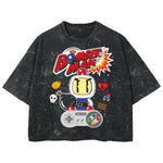 Playera streetwear premium de anime y gaming ExtraLife MX, corte boxy deluxe mineral wash heavyweight en color Acid Wash, moda urbana mexicana de culto.