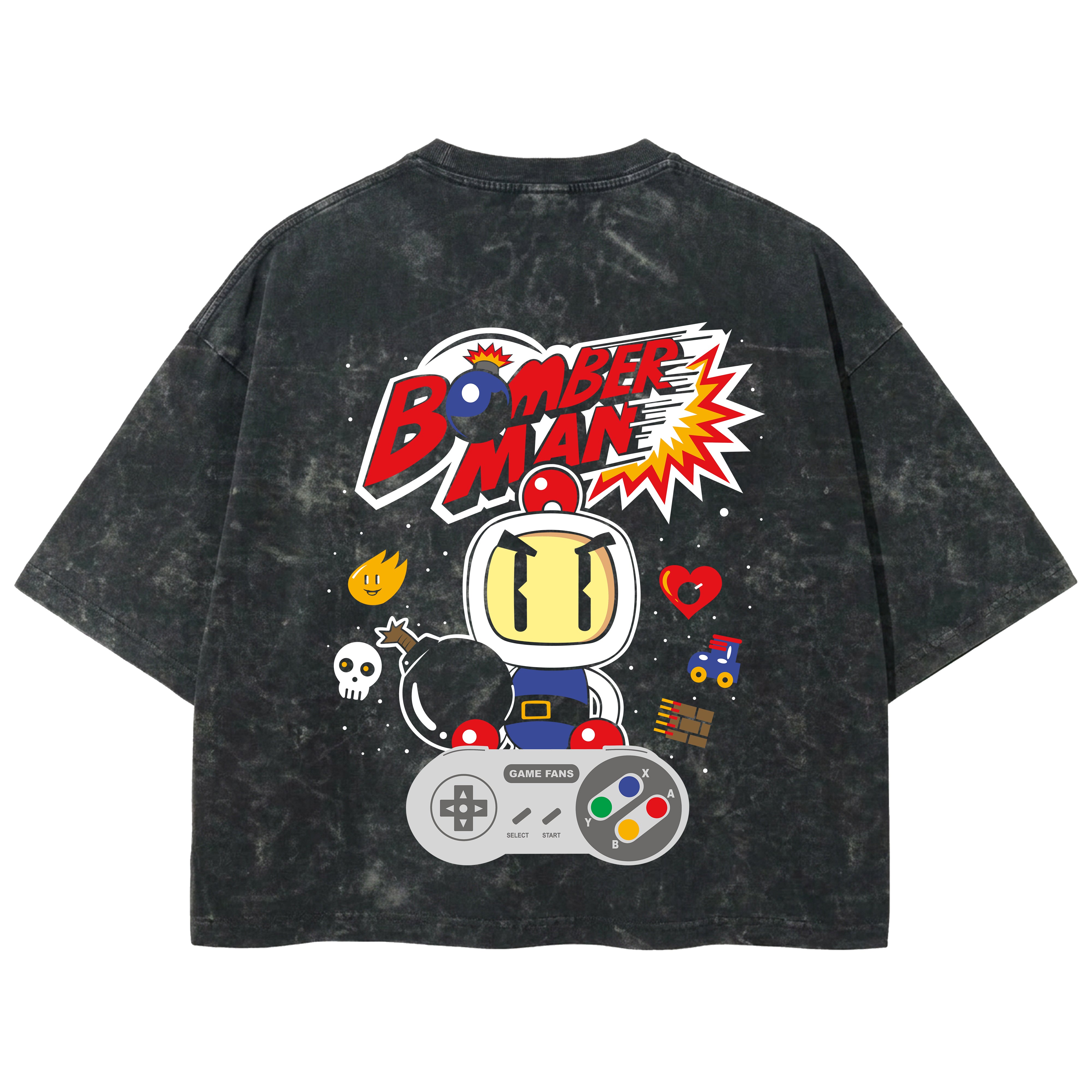 Playera streetwear premium de anime y gaming ExtraLife MX, corte boxy deluxe mineral wash heavyweight en color Acid Wash, moda urbana mexicana de culto.