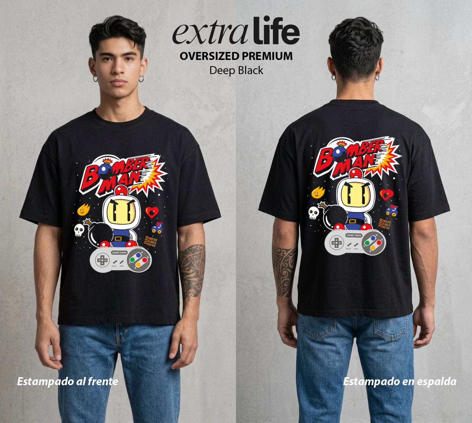 El Rey de las Bombas | El Poder del Bombas #00331 - Playera Oversized Premium | Deep Black - Foto en modelo