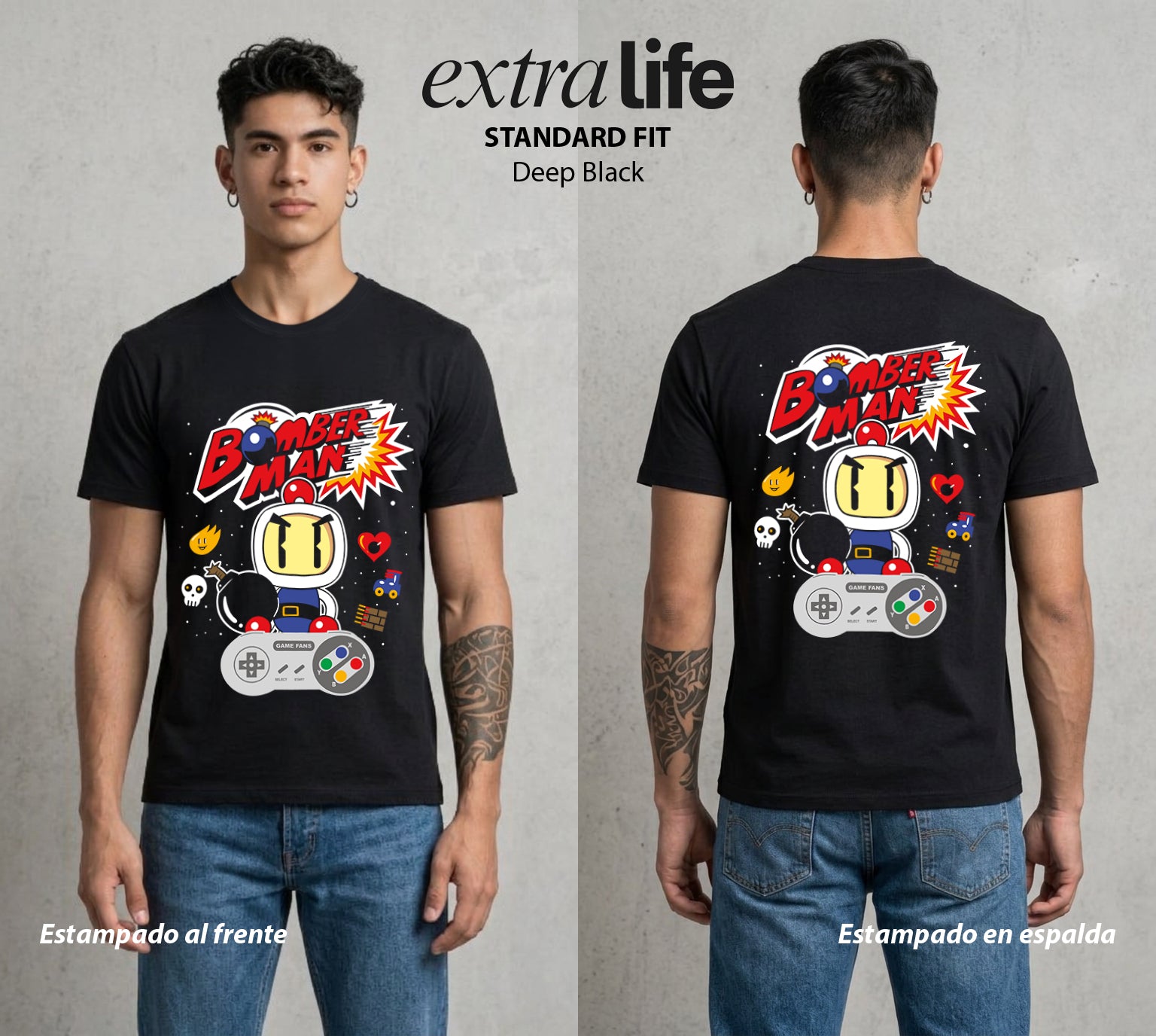 El Rey de las Bombas | El Poder del Bombas #00331 - Playera Standard Fit | Deep Black - Foto en modelo