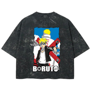 Playera streetwear premium de anime y gaming ExtraLife MX, corte boxy deluxe mineral wash heavyweight en color Acid Wash, moda urbana mexicana de culto.