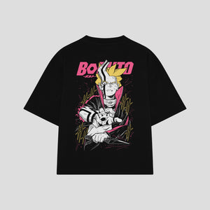 Playera streetwear premium de anime y gaming ExtraLife MX, corte boxy oversized drop shoulder heavyweight en color Deep Black y Off-White, moda urbana mexicana de culto.