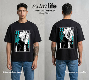 La Aldea Oculta | El Hijo del Hokage #00338 - Playera Oversized Premium | Deep Black - Foto en modelo