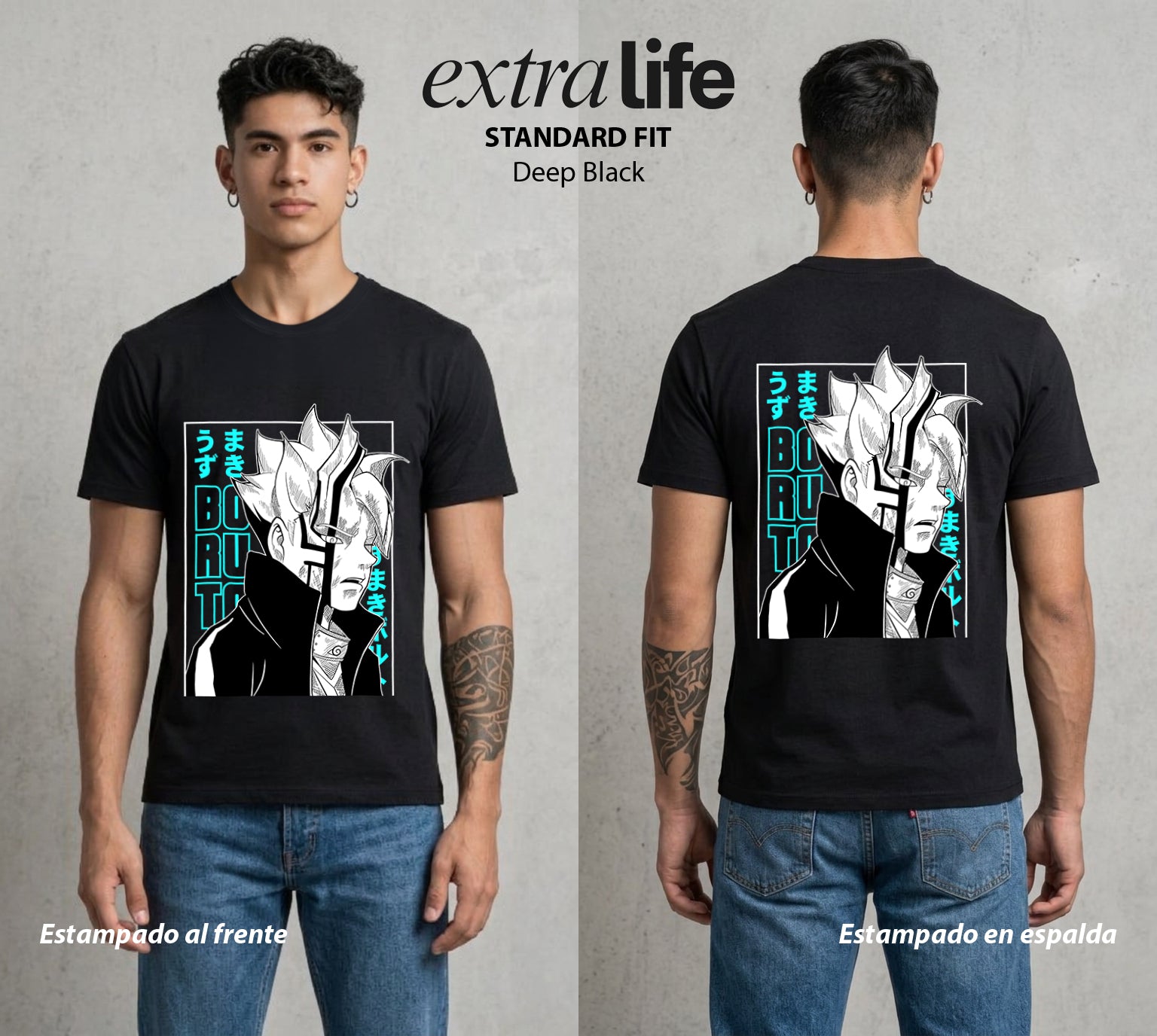 La Aldea Oculta | El Hijo del Hokage #00338 - Playera Standard Fit | Deep Black - Foto en modelo