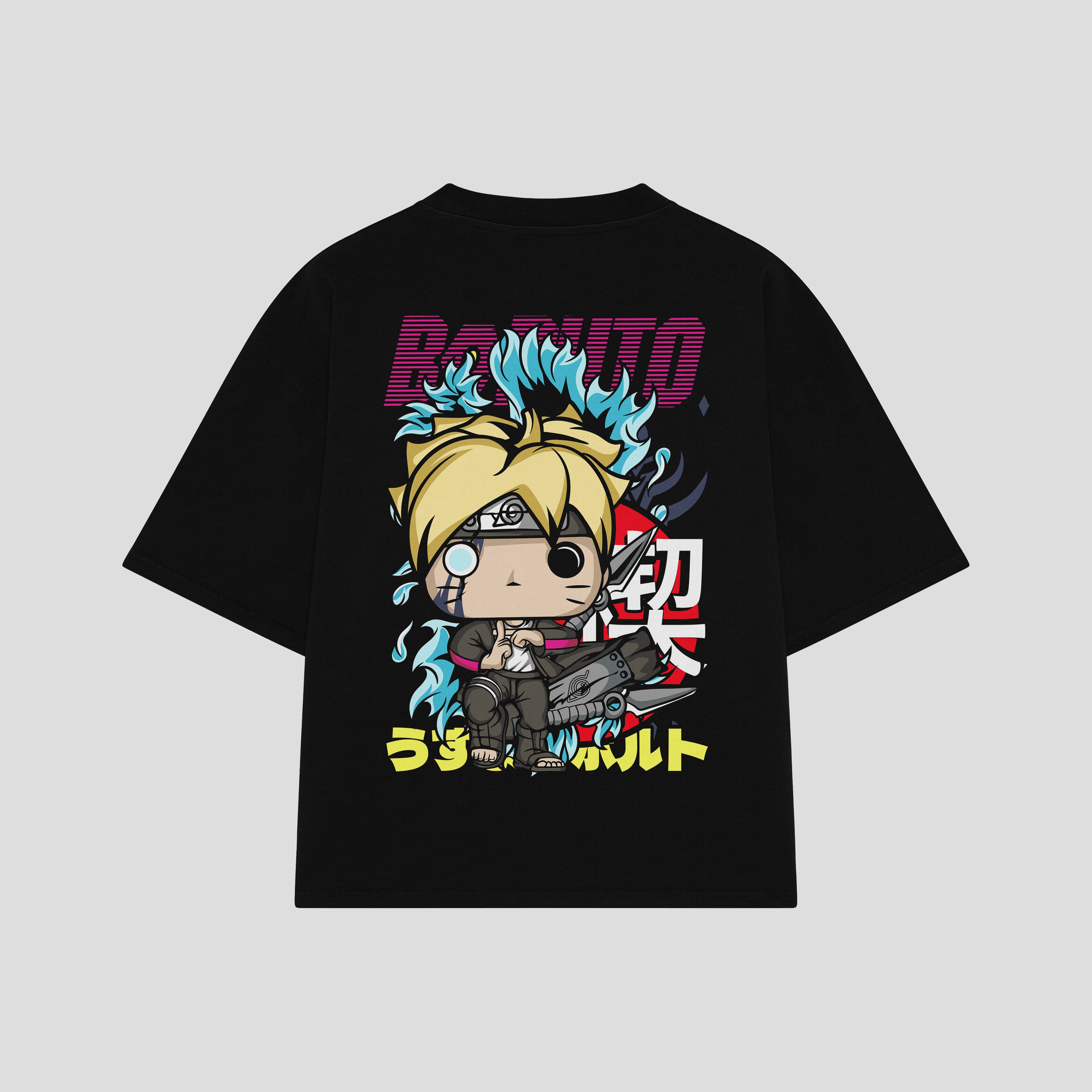 Playera streetwear premium de anime y gaming ExtraLife MX, corte boxy oversized drop shoulder heavyweight en color Deep Black y Off-White, moda urbana mexicana de culto.
