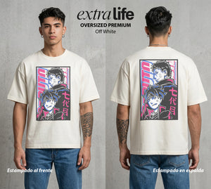 La Aldea Oculta | Zorro de Nueve Colas #00342 - Playera Oversized Premium | Off White - Foto en modelo