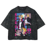 Playera streetwear premium de anime y gaming ExtraLife MX, corte boxy deluxe mineral wash heavyweight en color Acid Wash, moda urbana mexicana de culto.