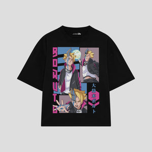 Playera streetwear premium de anime y gaming ExtraLife MX, corte boxy oversized drop shoulder heavyweight en color Deep Black y Off-White, moda urbana mexicana de culto.