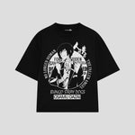 Playera streetwear premium de anime y gaming ExtraLife MX, corte boxy oversized drop shoulder heavyweight en color Deep Black y Off-White, moda urbana mexicana de culto.