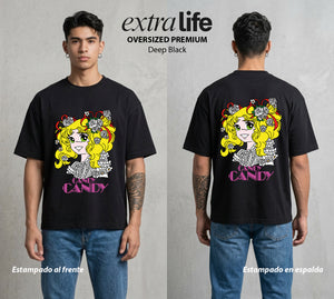 El Orfanato del Amor | El Corazon del Bien #00356 - Playera Oversized Premium | Deep Black - Foto en modelo