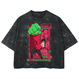 Playera streetwear premium de anime y gaming ExtraLife MX, corte boxy deluxe mineral wash heavyweight en color Acid Wash, moda urbana mexicana de culto.