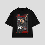 Playera streetwear premium de anime y gaming ExtraLife MX, corte boxy oversized drop shoulder heavyweight en color Deep Black y Off-White, moda urbana mexicana de culto.