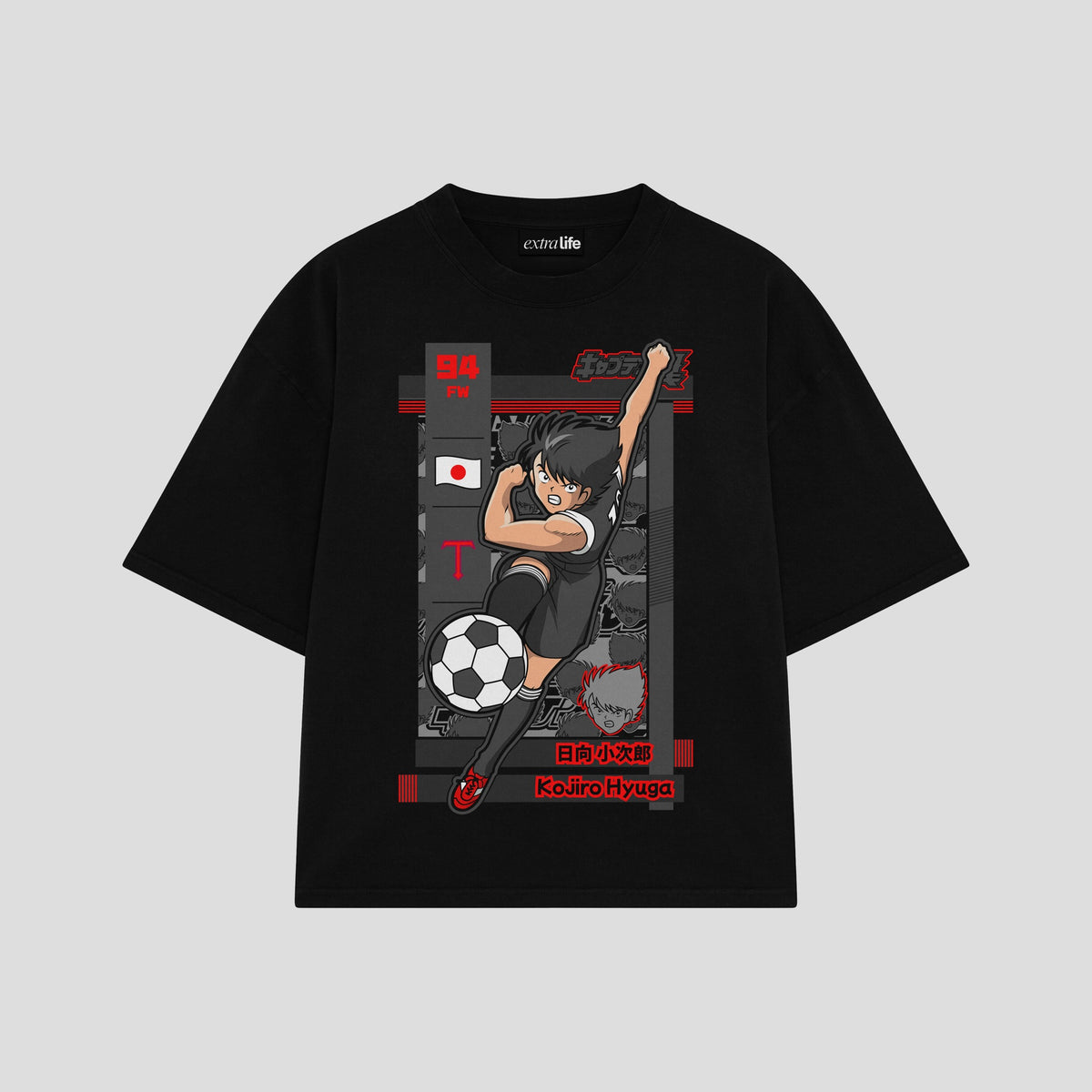 Playera streetwear premium de anime y gaming ExtraLife MX, corte oversized drop shoulder ligero y fresco en color Deep Black y Off-White, moda urbana mexicana de culto.