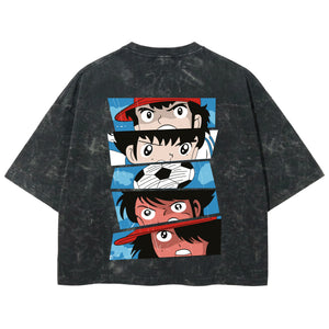 Playera streetwear premium de anime y gaming ExtraLife MX, corte boxy deluxe mineral wash heavyweight en color Acid Wash, moda urbana mexicana de culto.