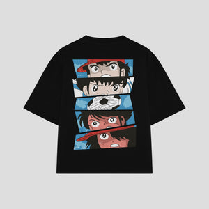 Playera streetwear premium de anime y gaming ExtraLife MX, corte oversized drop shoulder ligero y fresco en color Deep Black y Off-White, moda urbana mexicana de culto.
