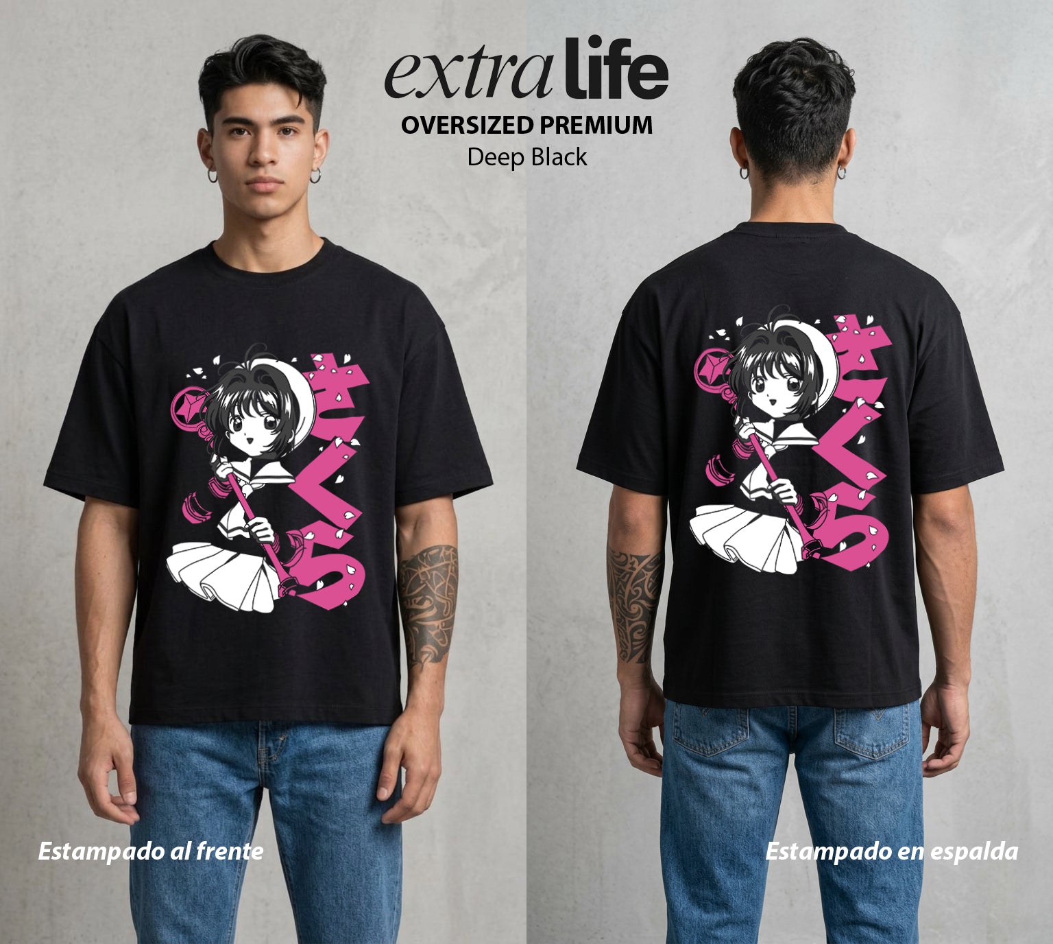 Las Cartas del Viento | Las Cartas del Amor #00364 - Playera Oversized Premium | Deep Black - Foto en modelo