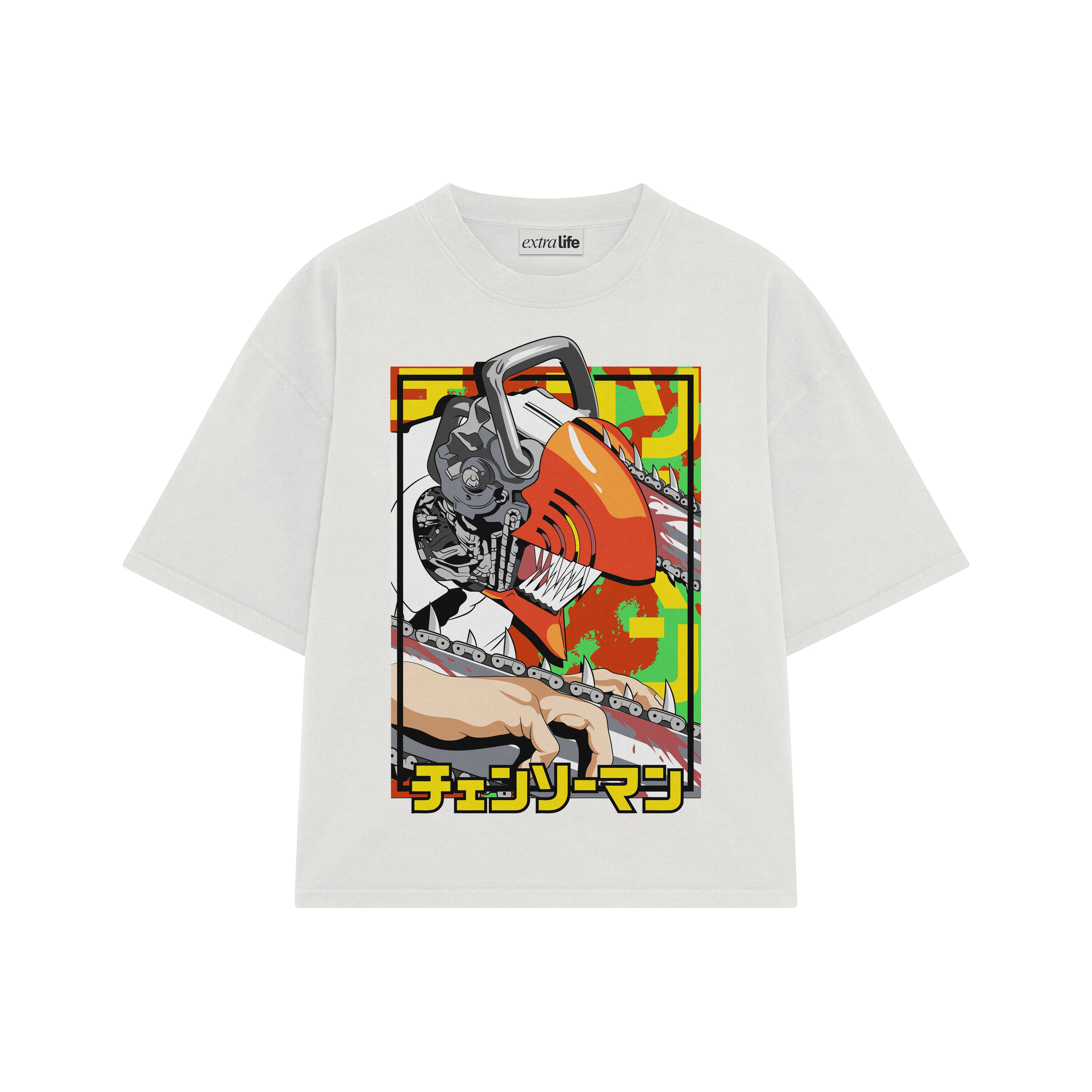 Playera streetwear premium de anime y gaming ExtraLife MX, corte boxy oversized drop shoulder heavyweight en color Deep Black y Off-White, moda urbana mexicana de culto.