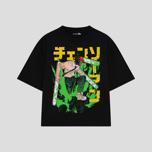Playera streetwear premium de anime y gaming ExtraLife MX, corte oversized drop shoulder ligero y fresco en color Deep Black y Off-White, moda urbana mexicana de culto.