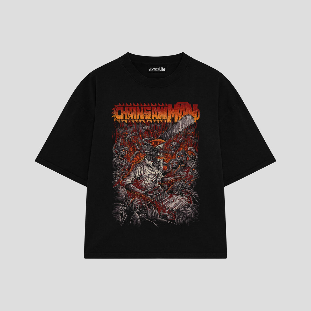 Playera streetwear premium de anime y gaming ExtraLife MX, corte oversized drop shoulder ligero y fresco en color Deep Black y Off-White, moda urbana mexicana de culto.