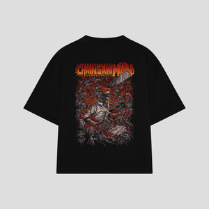 Playera streetwear premium de anime y gaming ExtraLife MX, corte oversized drop shoulder ligero y fresco en color Deep Black y Off-White, moda urbana mexicana de culto.